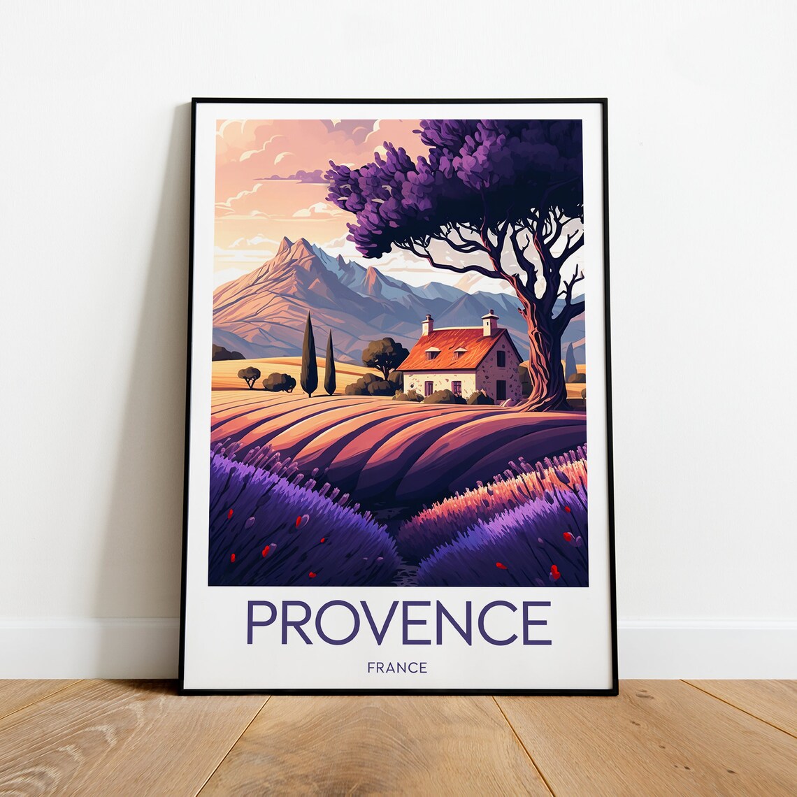 Provence France Lavender Fields Farmhouse Sunset Travel Poster