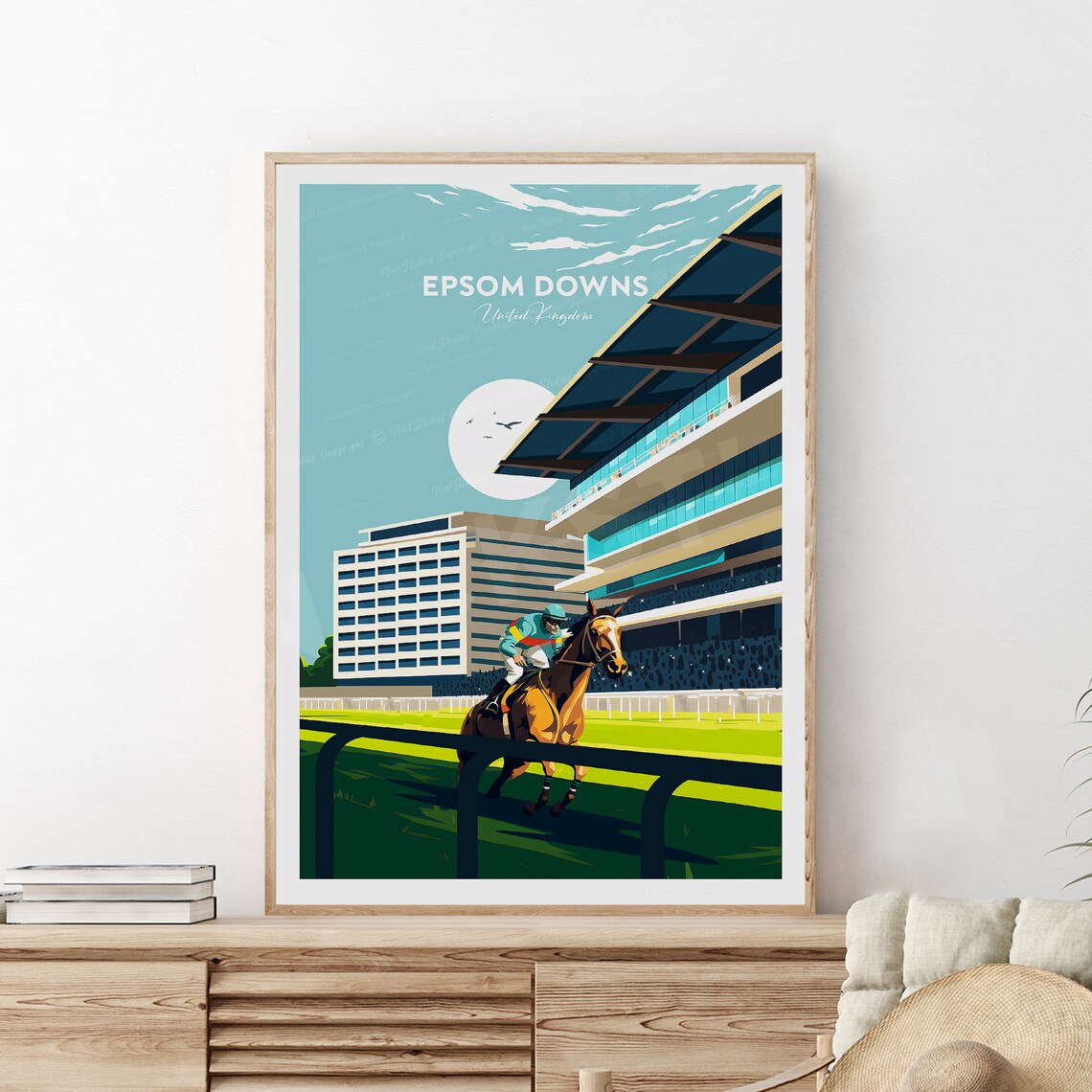 Epsom Downs United Kingdom Racehorse Grandstand Travel Poster - Image 2