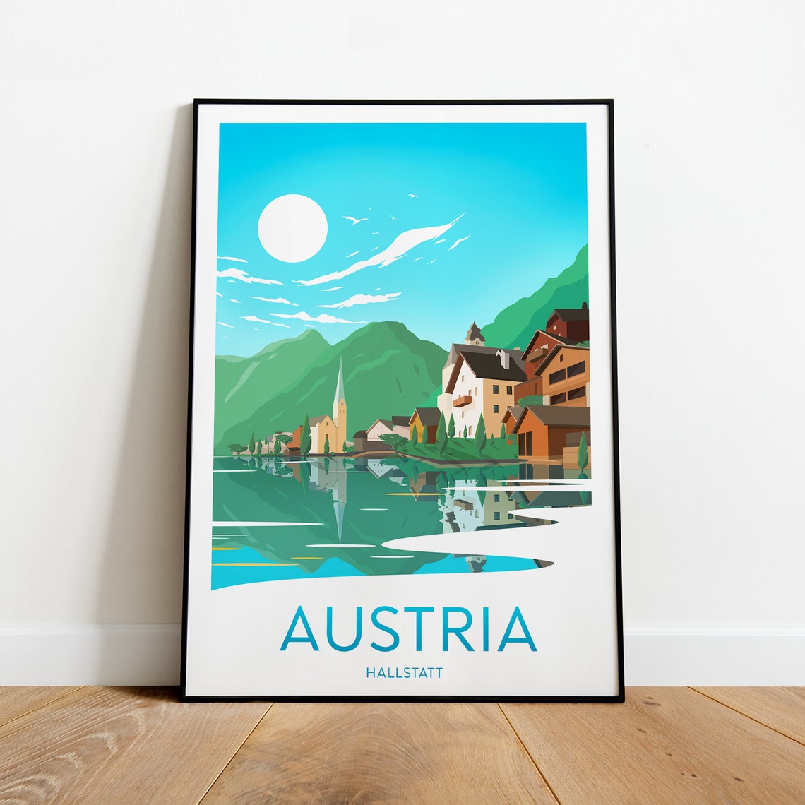 Hallstatt Austria Lakeside Village Mountain Reflection Travel Poster - Image 2