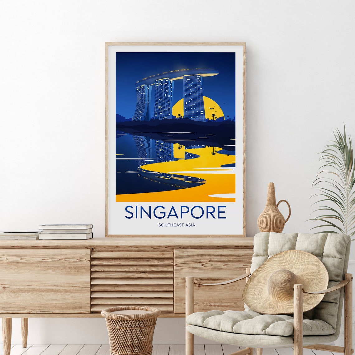 Singapore Marina Bay Sands Night Skyline Golden Reflection Poster - Image 2