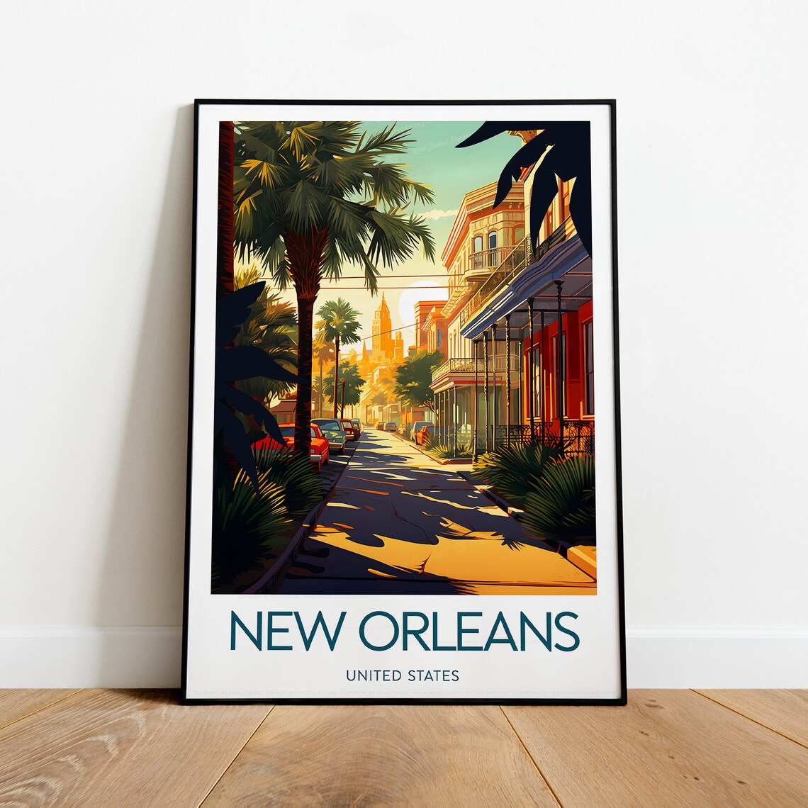 New Orleans Travel Poster, Palm-Lined French Quarter Street Art - Image 2