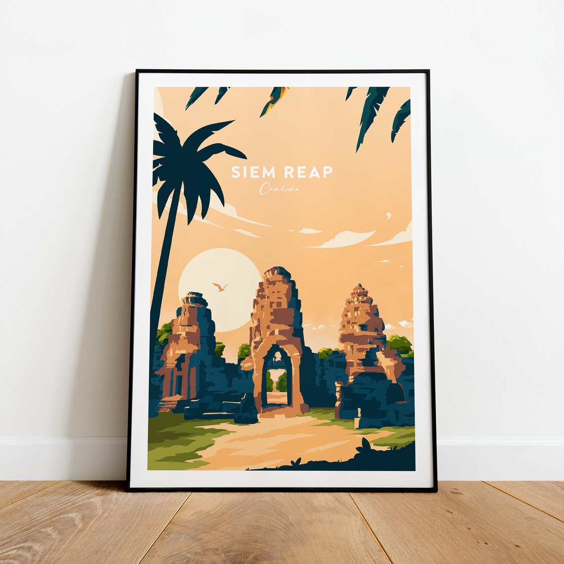 Siem Reap Cambodia Angkor Temple Ruins Palms Golden Hour Poster - Image 2