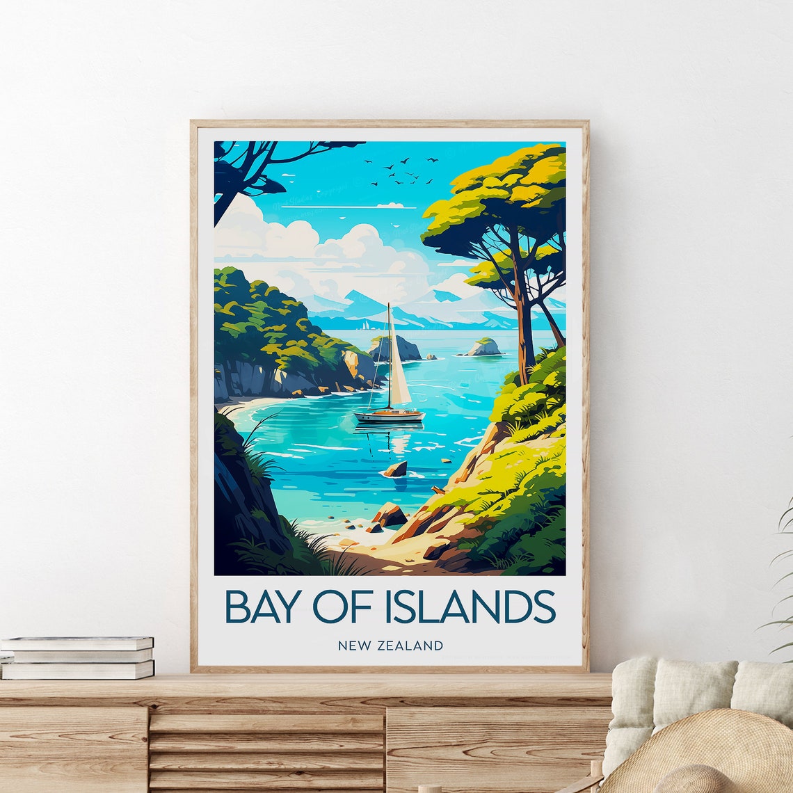 Bay Of Islands Travel Print New Zealand Bay Of Islands Island Poster Wedding Gift Birthday