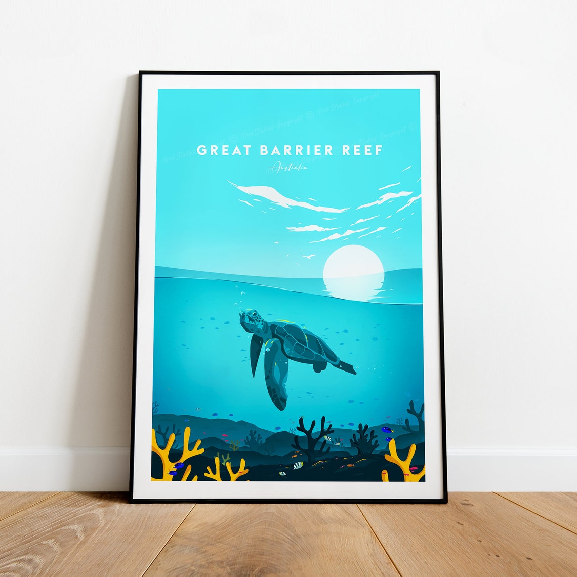 Great Barrier Reef Sea Turtle Coral Underwater Travel Poster - Image 2