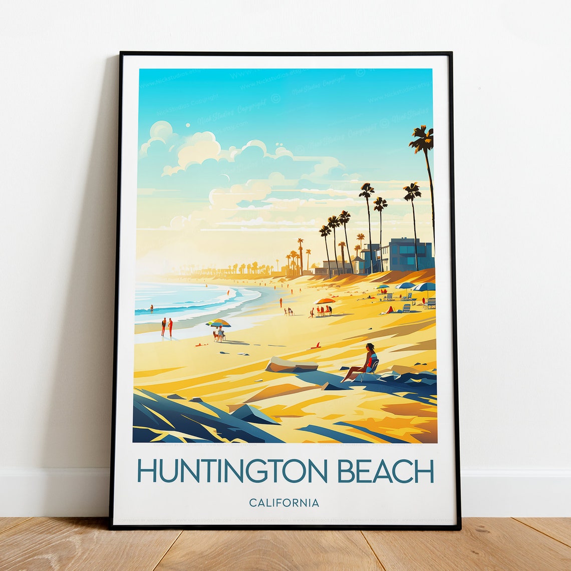 Huntington Beach California Sunny Shoreline Waves Travel Poster - Image 2