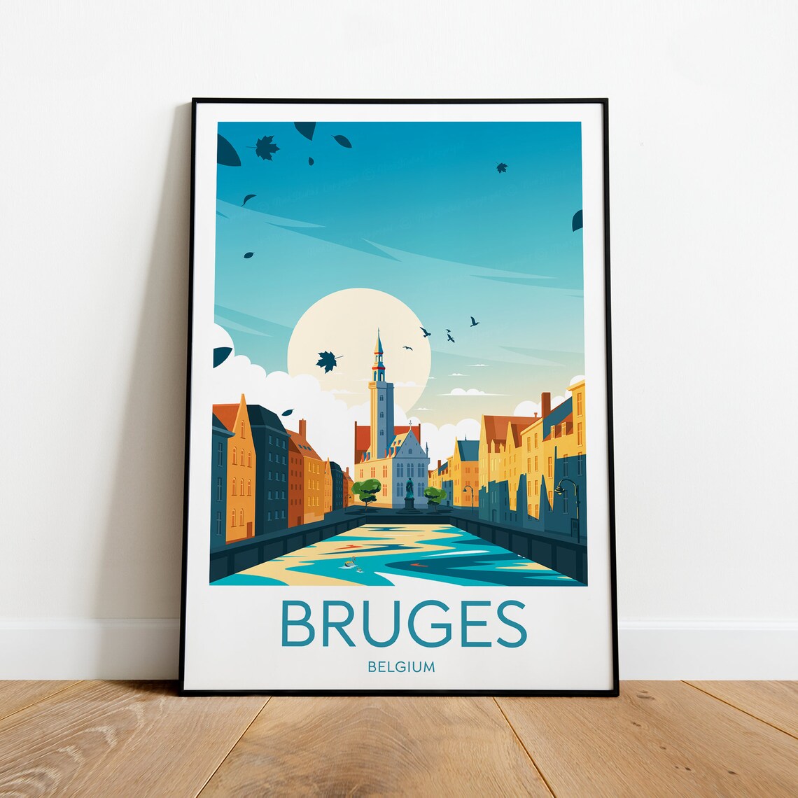 Bruges Belgium Canal Belfry Medieval Buildings Travel Poster