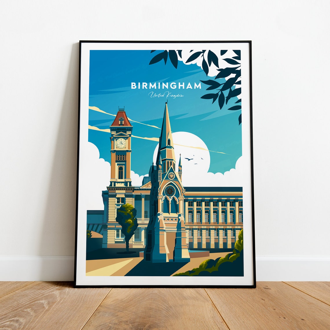 Birmingham UK Historic City Hall Clock Tower Landmark Poster