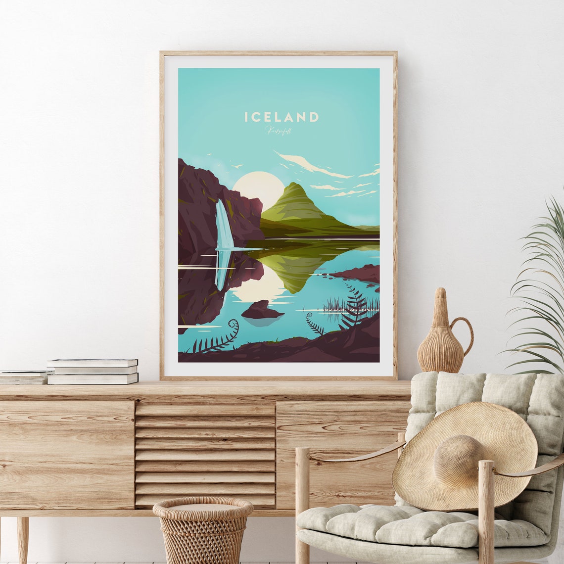 Iceland Kirkjufell Mountain Waterfall Mirror Lake Travel Poster - Image 2