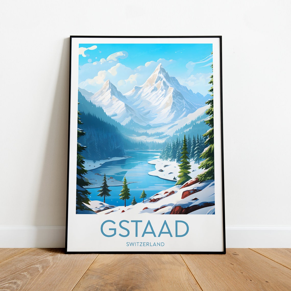 Gstaad Switzerland Alpine Peaks Ski Resort Mountain View Travel Poster - Image 2