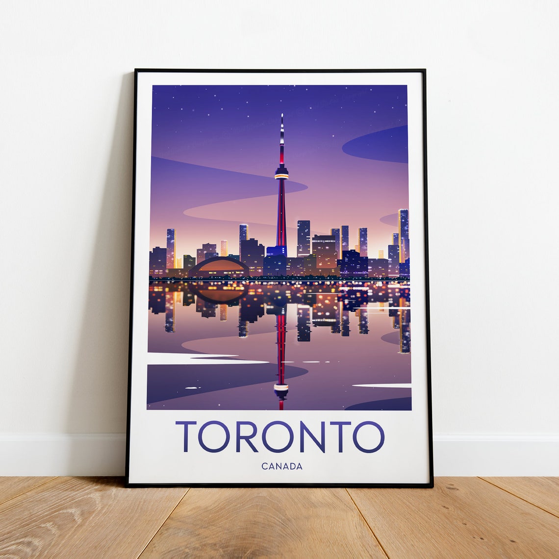 Toronto Canada CN Tower Night Skyline Lights Reflection Travel Poster
