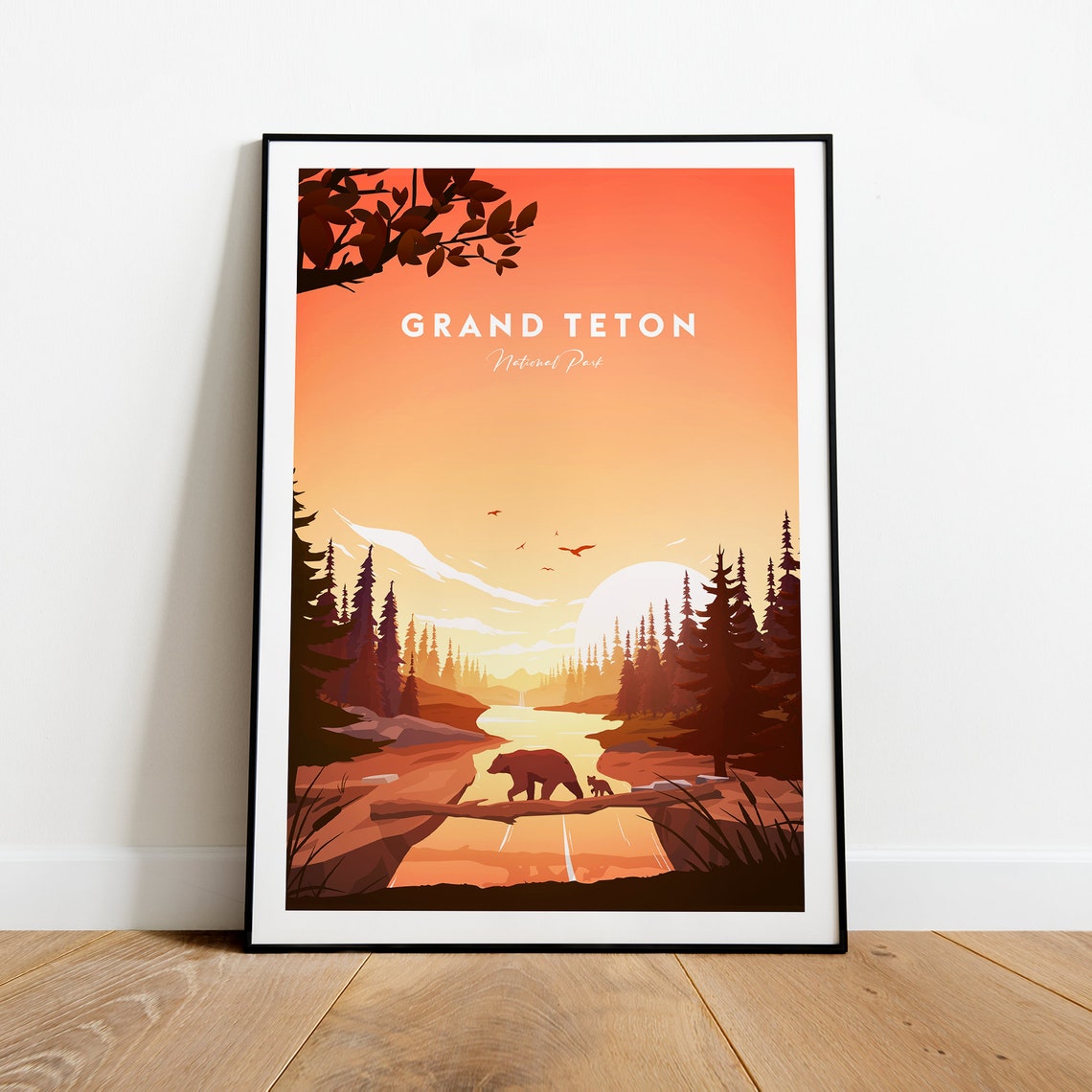 Golden Grand Teton National Park Sunset Bear River Scene Poster - Image 2