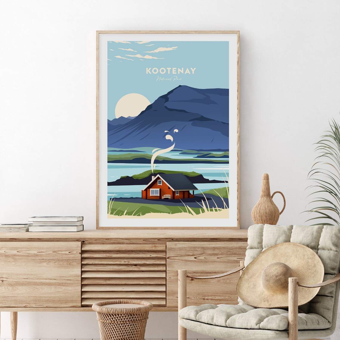 Kootenay National Park Red Cabin by a Still Mountain Lake Poster