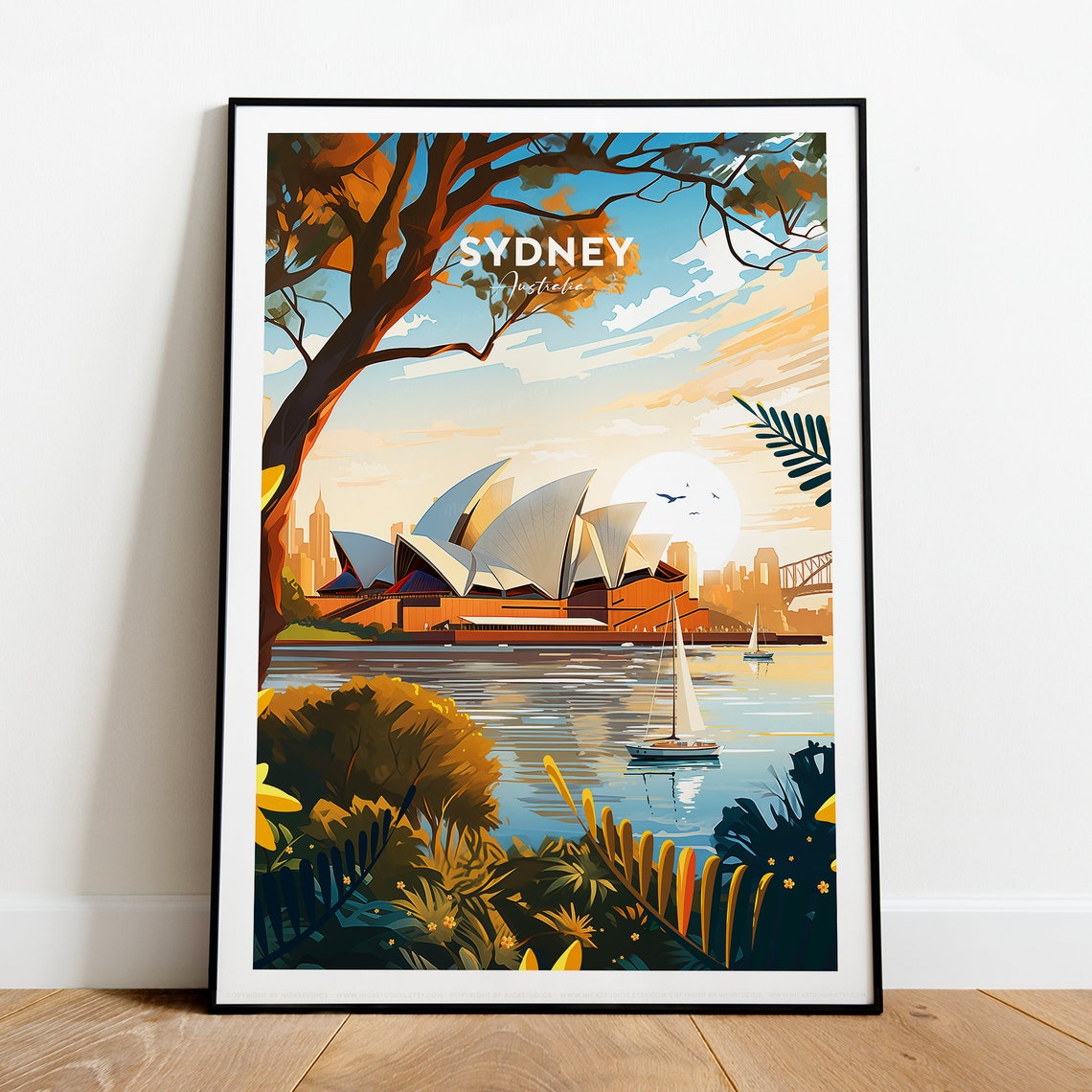 Sydney Opera House and Harbour Sailboat at Sunrise Australia Poster