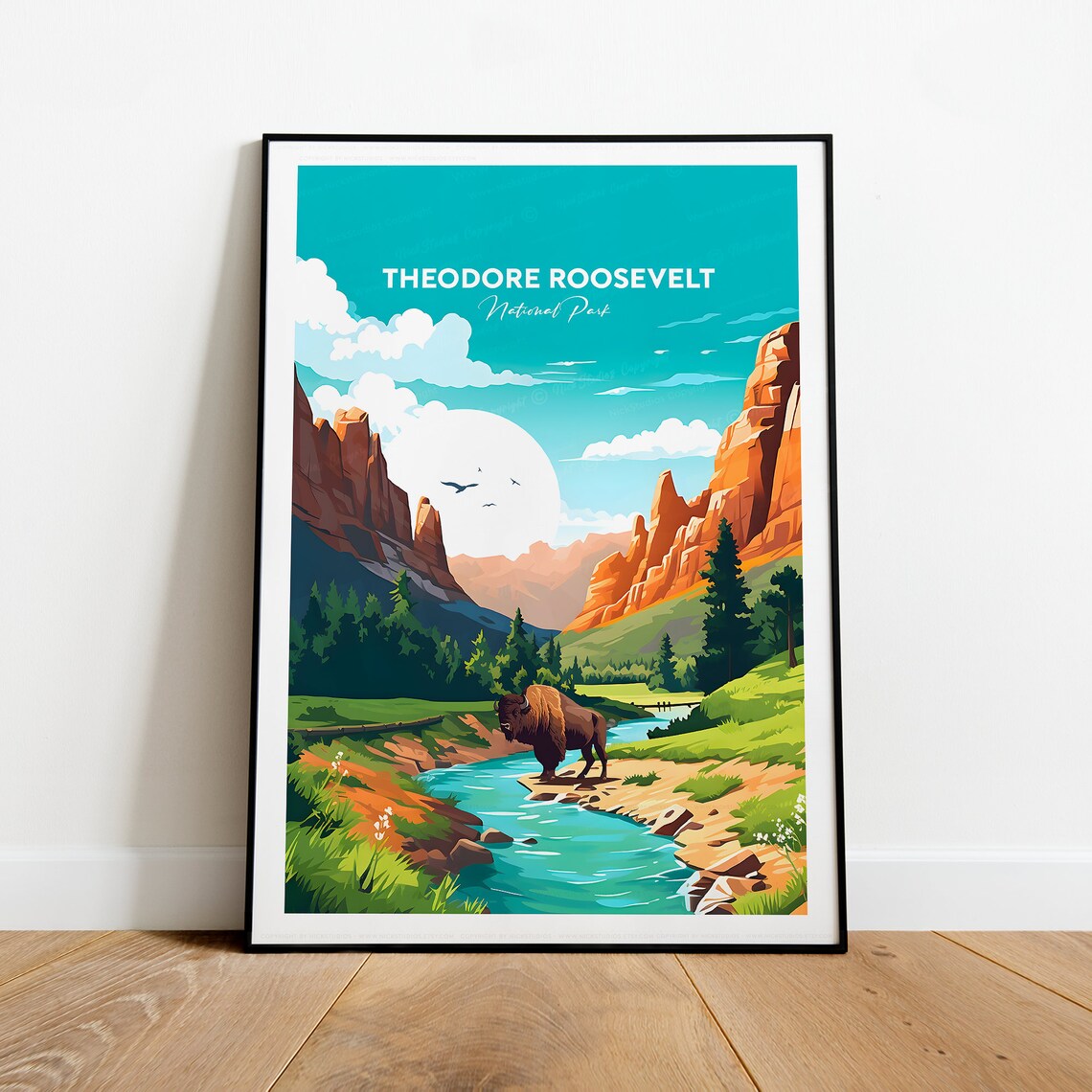Theodore Roosevelt National Park Bison Badlands Travel Poster - Image 2