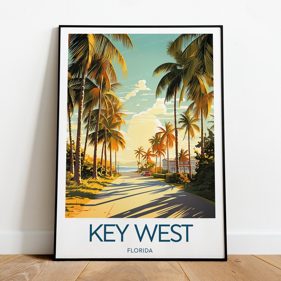 Key West Florida Palm Tree Road Toward The Ocean Travel Poster - Image 2