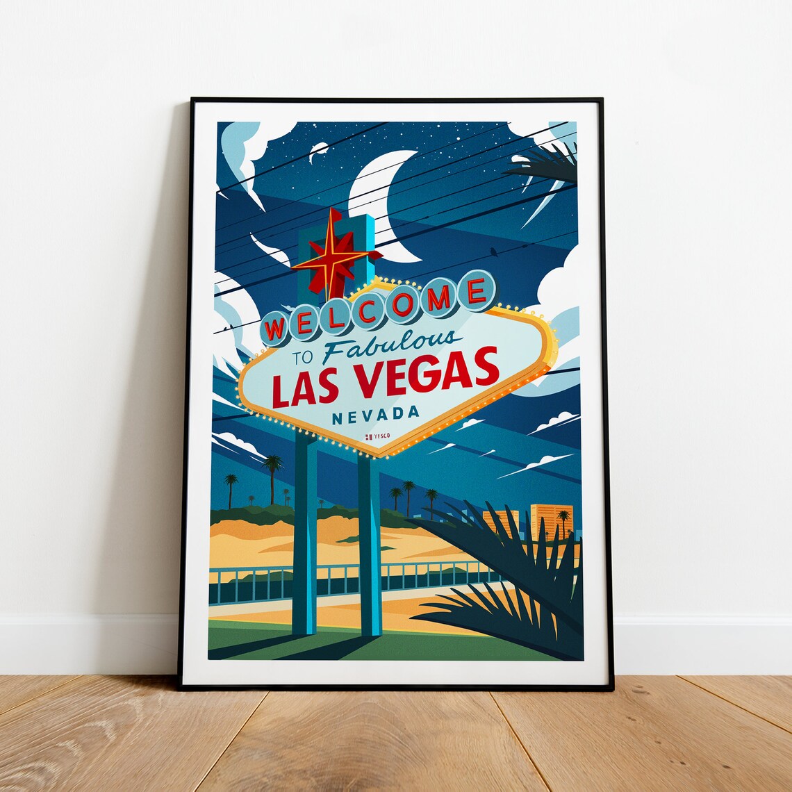 Las Vegas Nevada Welcome Sign Night Sky Vintage Travel Poster - Image 2
