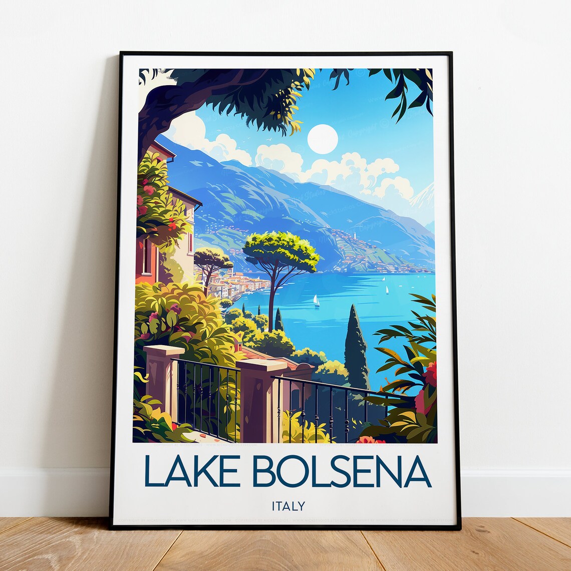 Lake Bolsena Italy Terrace Over the Lake Mountain View Poster