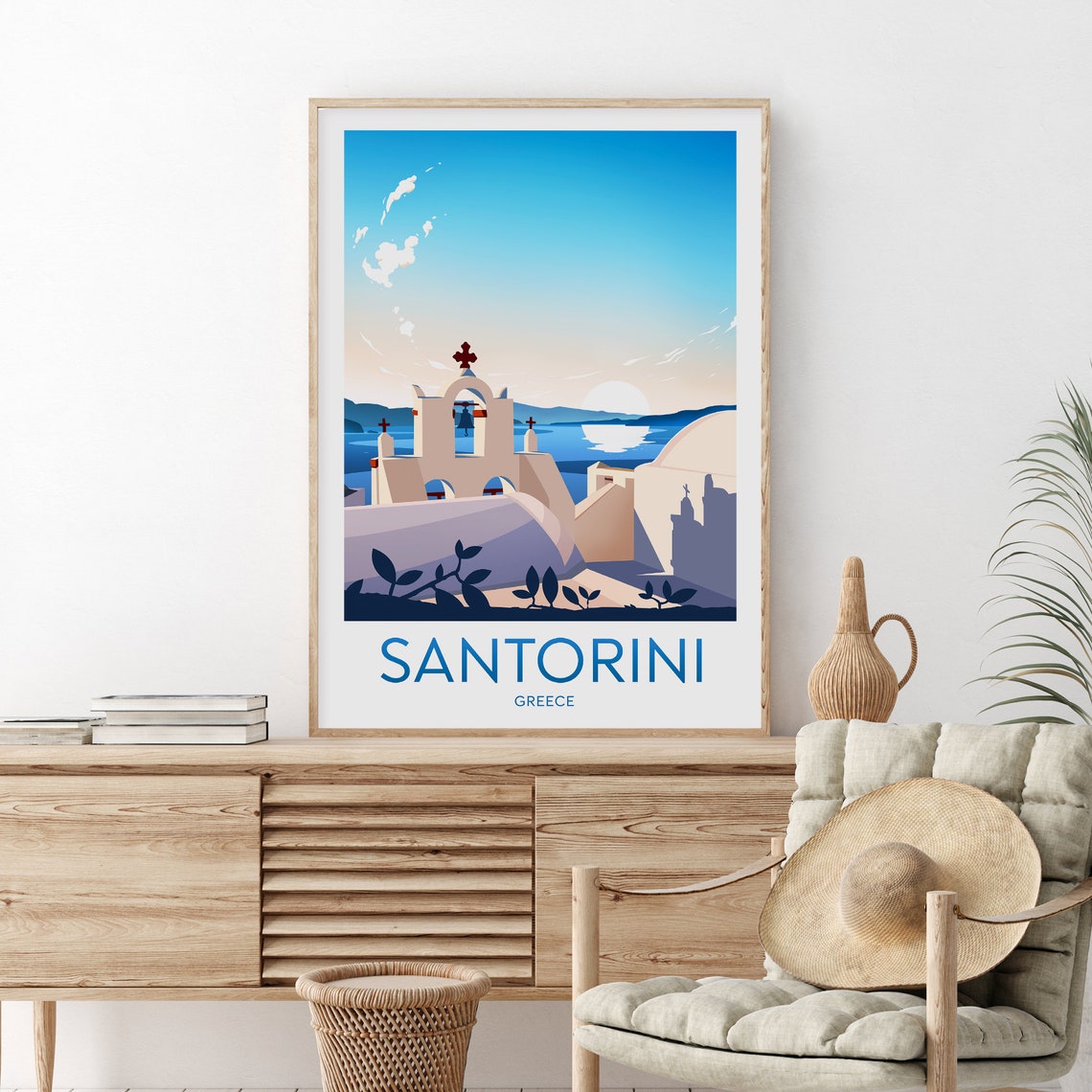 Santorini Greece Whitewashed Church Sunset Aegean Travel Poster - Image 2