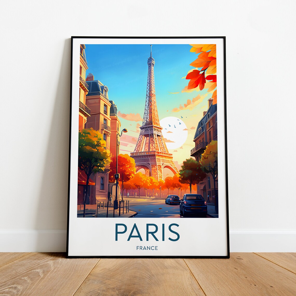 Paris Eiffel Tower Autumn Street Scene Sunset Glow Travel Poster - Image 2