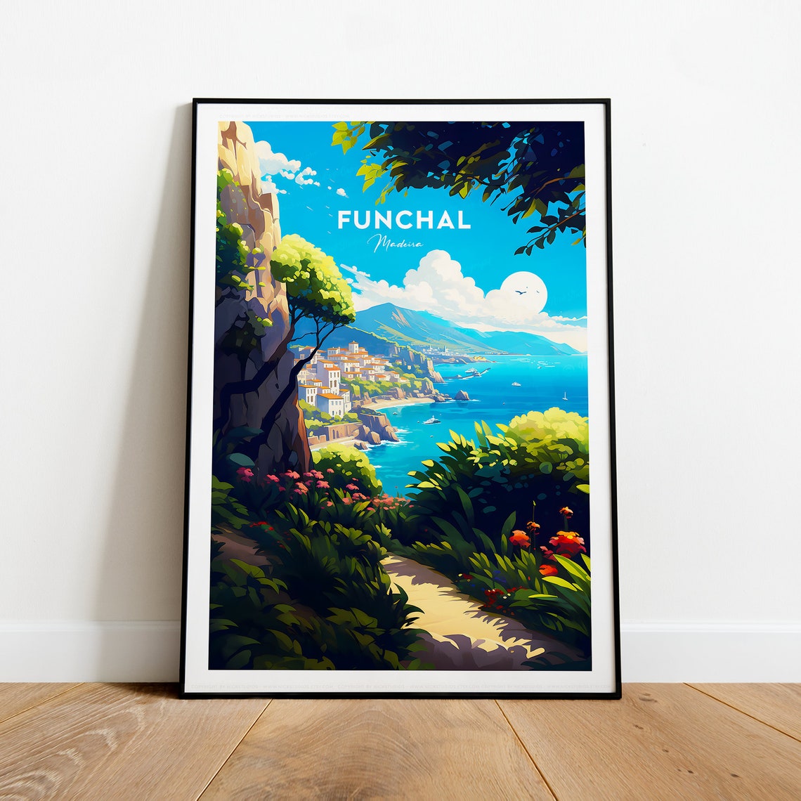 Funchal Madeira Cliffside Path Over Harbor Portugal Travel Poster - Image 2