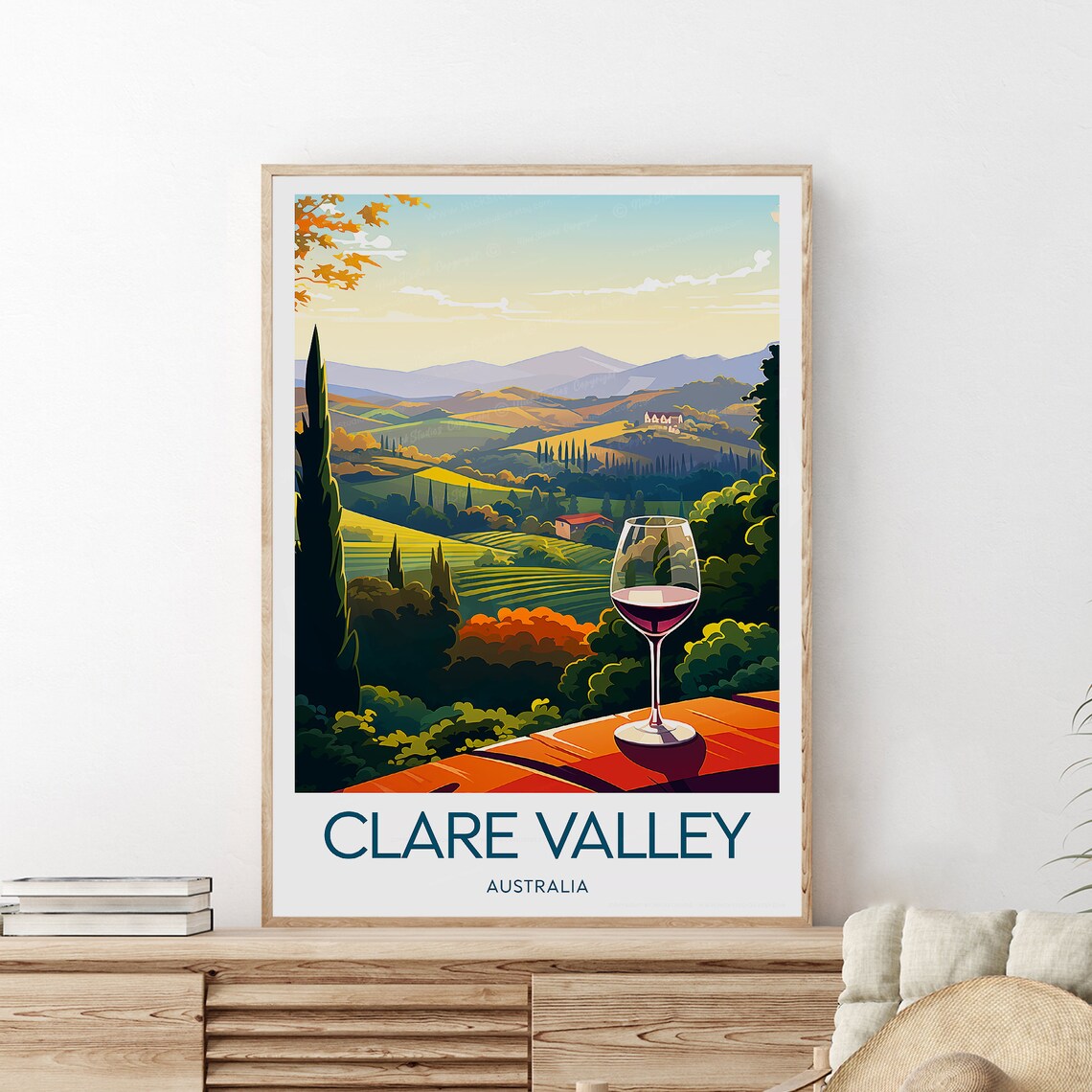 Clare Valley Wine Glass Rolling Hills Golden Vineyard Poster - Image 2