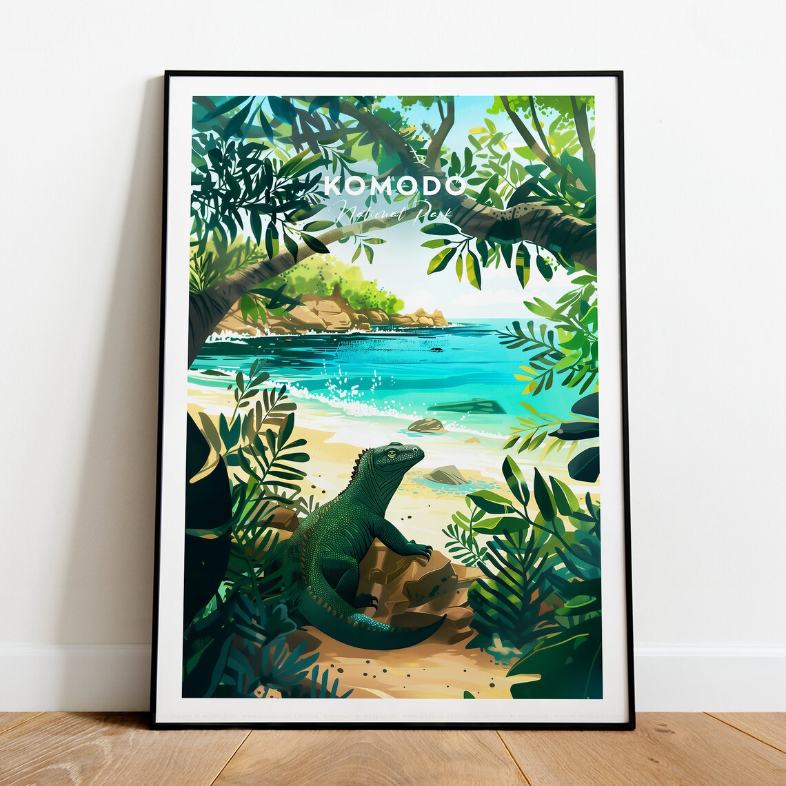 Komodo National Park Indonesia Dragon Beach Jungle Travel Poster