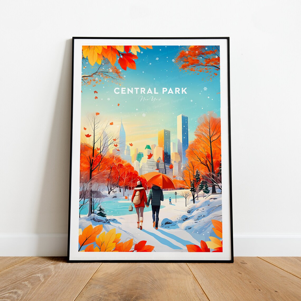 Central Park New York Snowy Winter Scene Manhattan Travel Poster