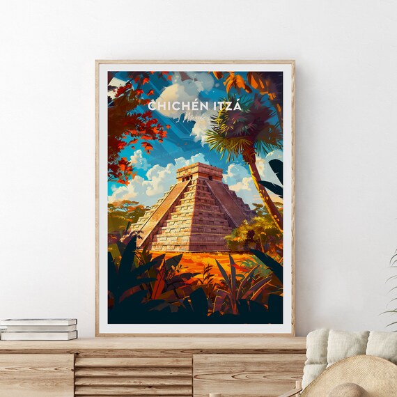 Chichen Itza Mexico Ancient Maya Pyramid Jungle Travel Poster
