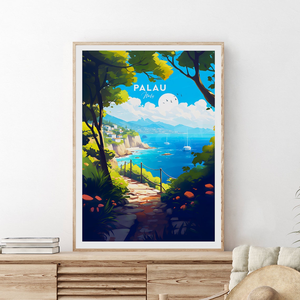 Palau Italy Sardinian Coastal Path Sailboats Summer Travel Poster