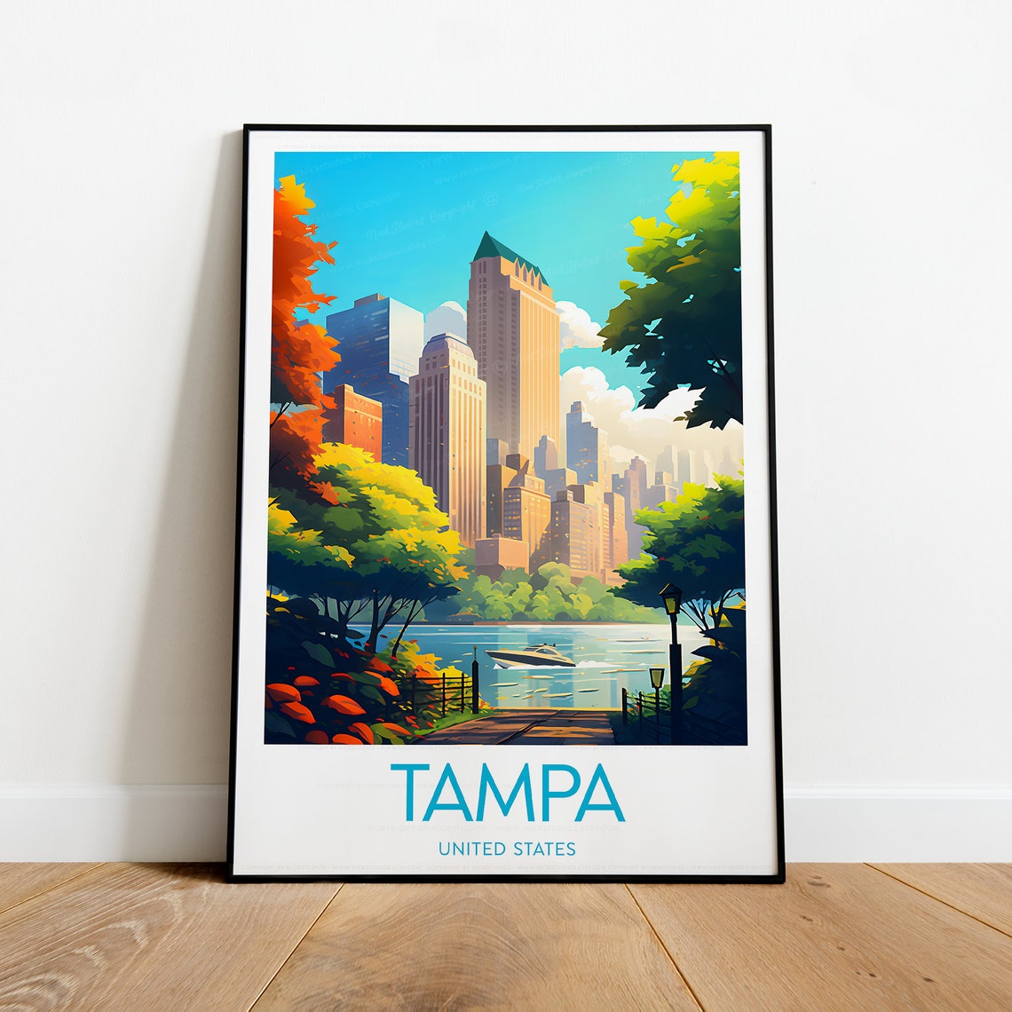 Tampa Florida Downtown Skyline Riverfront Park Travel Poster