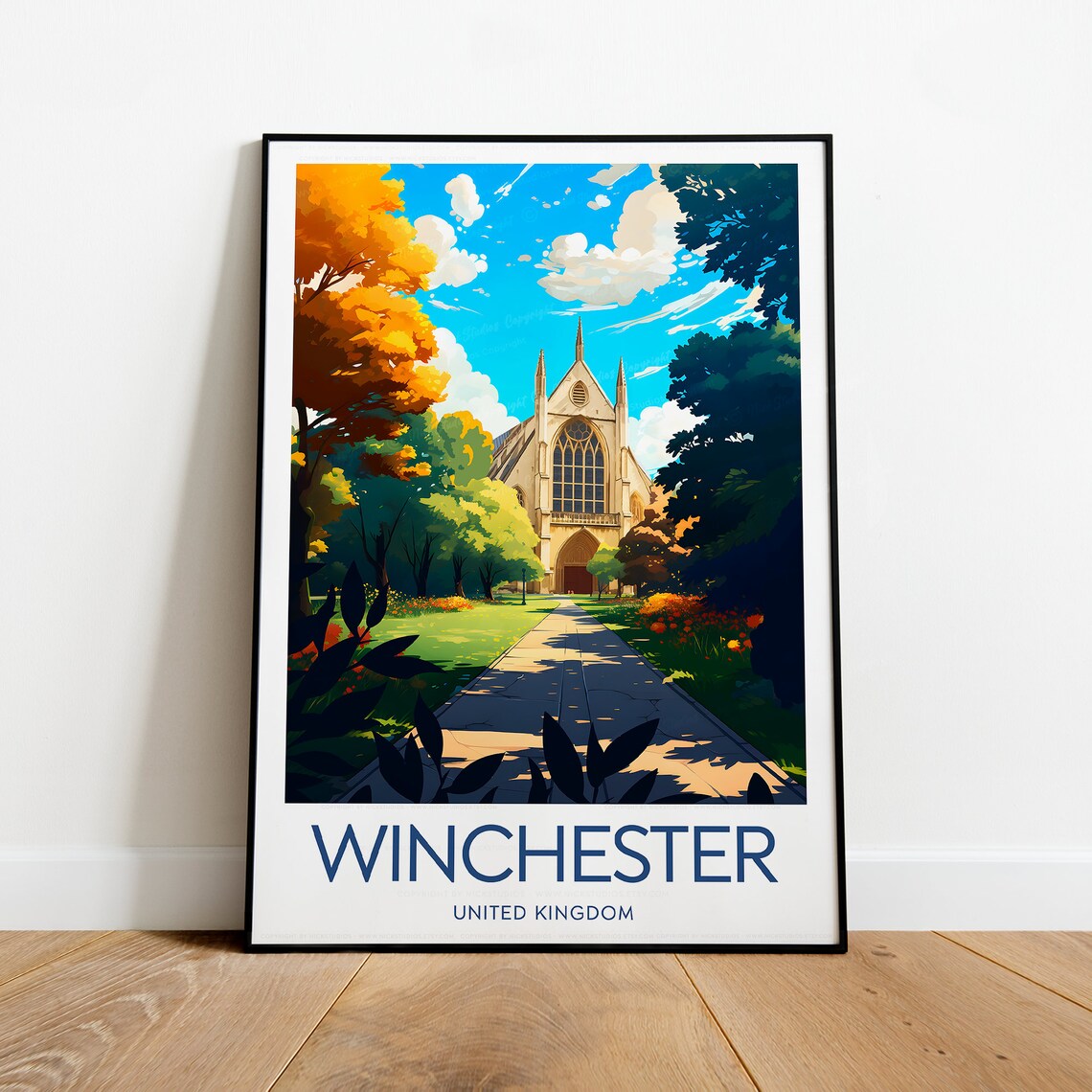 Winchester United Kingdom Cathedral Garden Path Travel Poster - Image 2