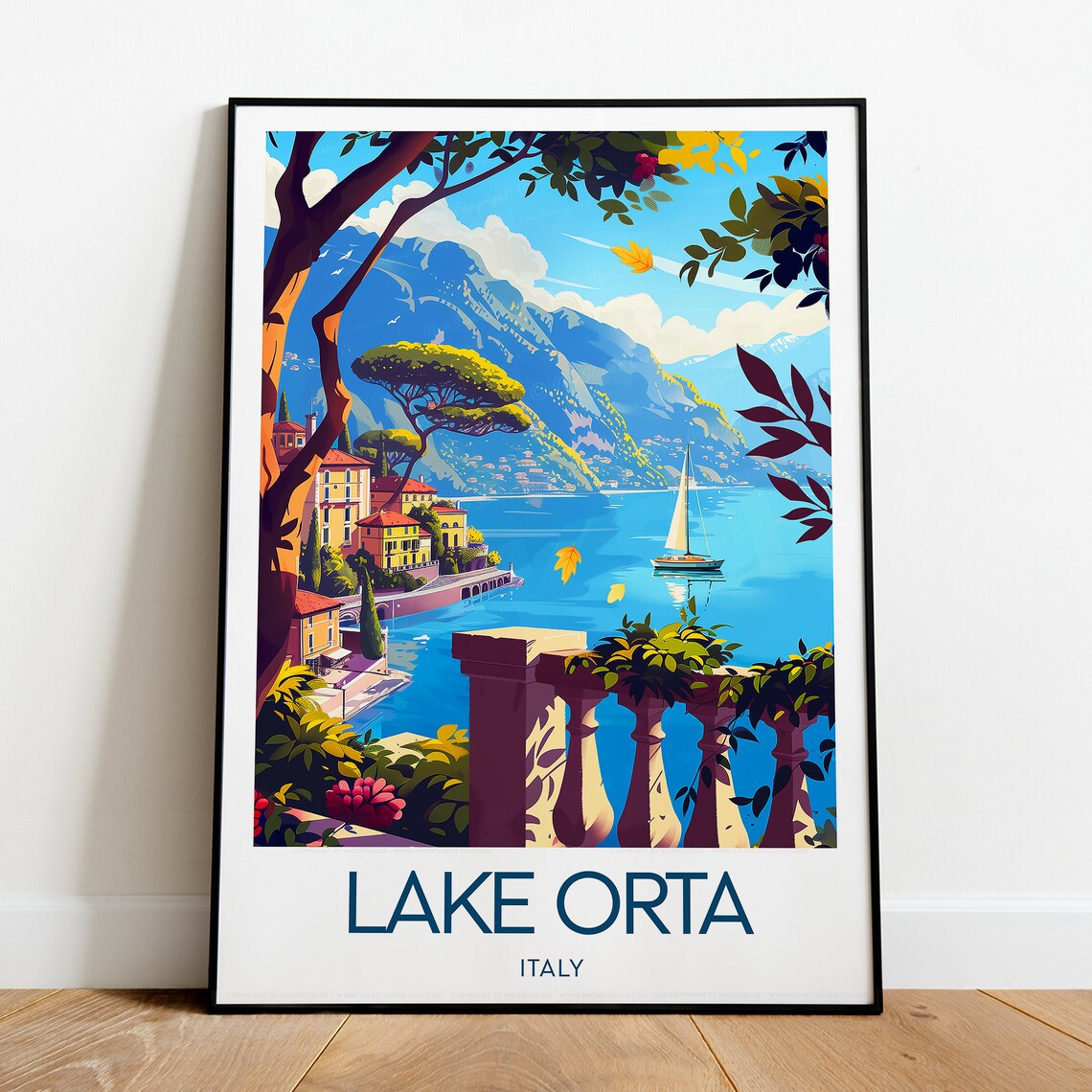 Lake Orta Italy Balcony View Sailboat Alpine Lake Travel Poster - Image 2