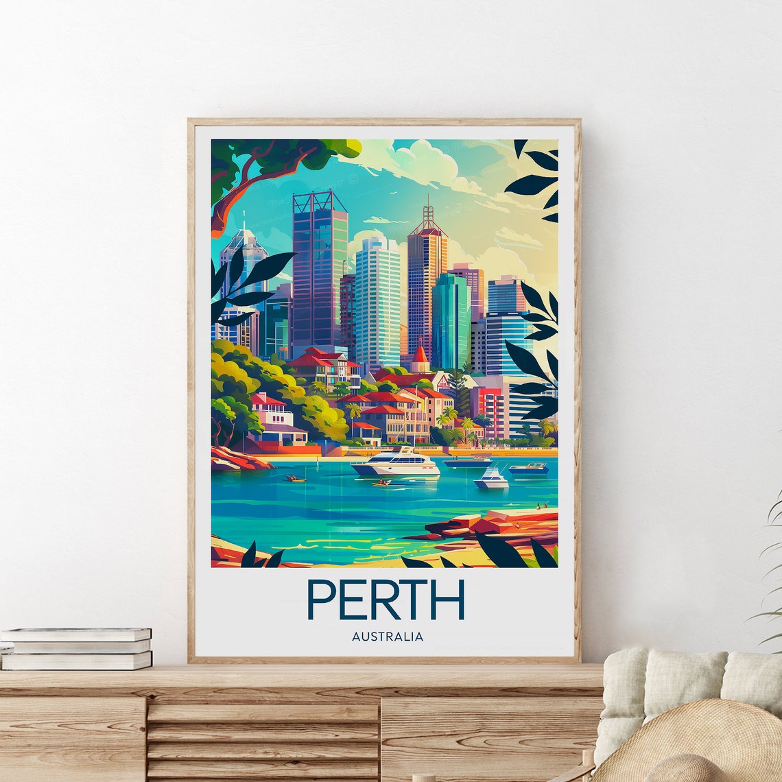 Perth Australia Swan River Skyline Yacht Harbour Travel Poster - Image 2