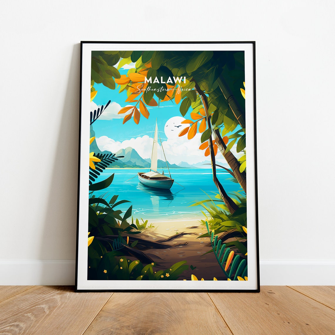 Malawi Southeastern Africa Lake Sailboat Tropical Travel Poster - Image 2