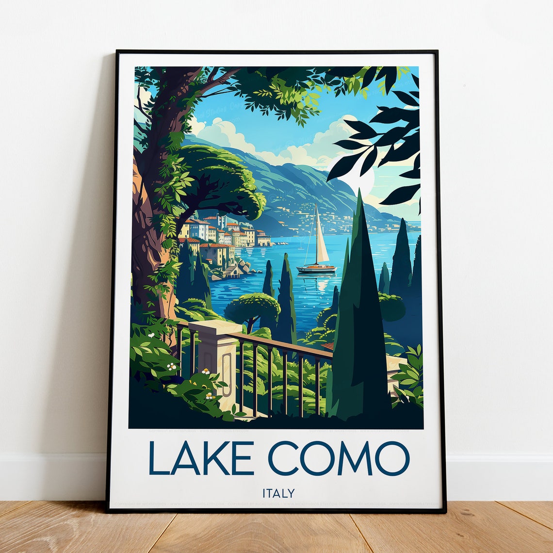 Lake Como Italy Villa Cypress Terrace View Vintage Travel Poster - Image 2