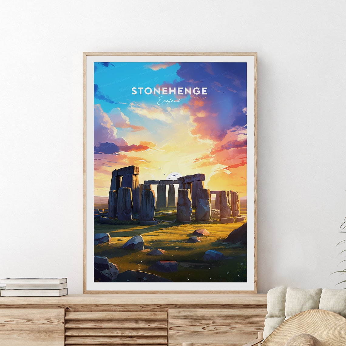 Dramatic Stonehenge England Sunset Ancient Stones Travel Poster