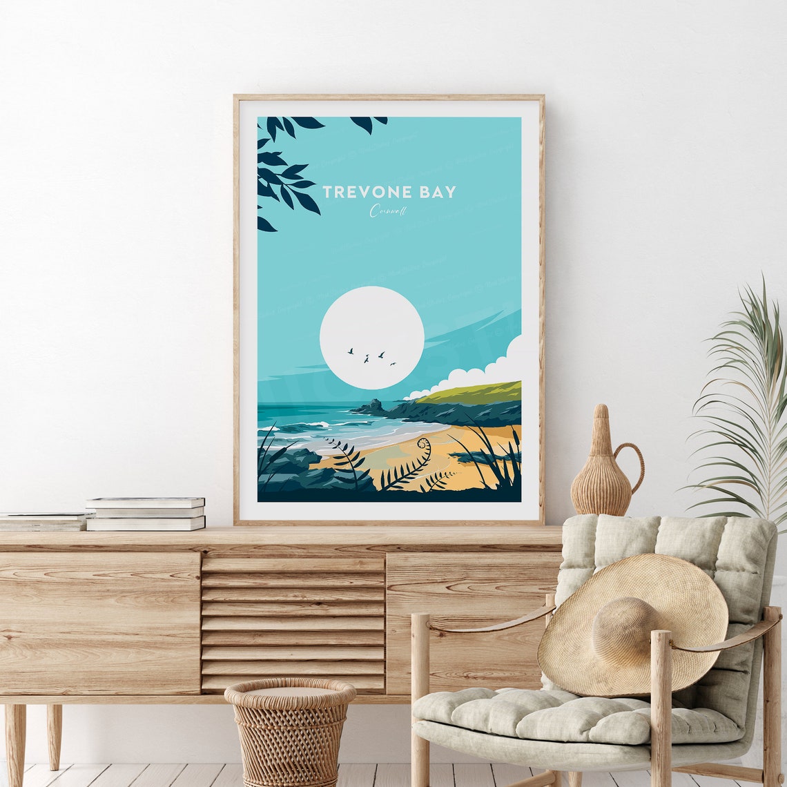 Trevone Bay Cornwall Minimalist Sun Bay Coast Landscape Travel Poster
