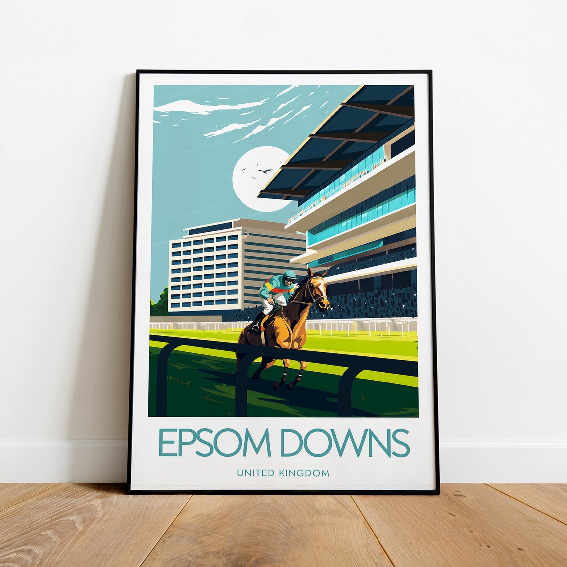 Epsom Downs Racecourse Horse Racing Day with Jockey Art Poster - Image 2