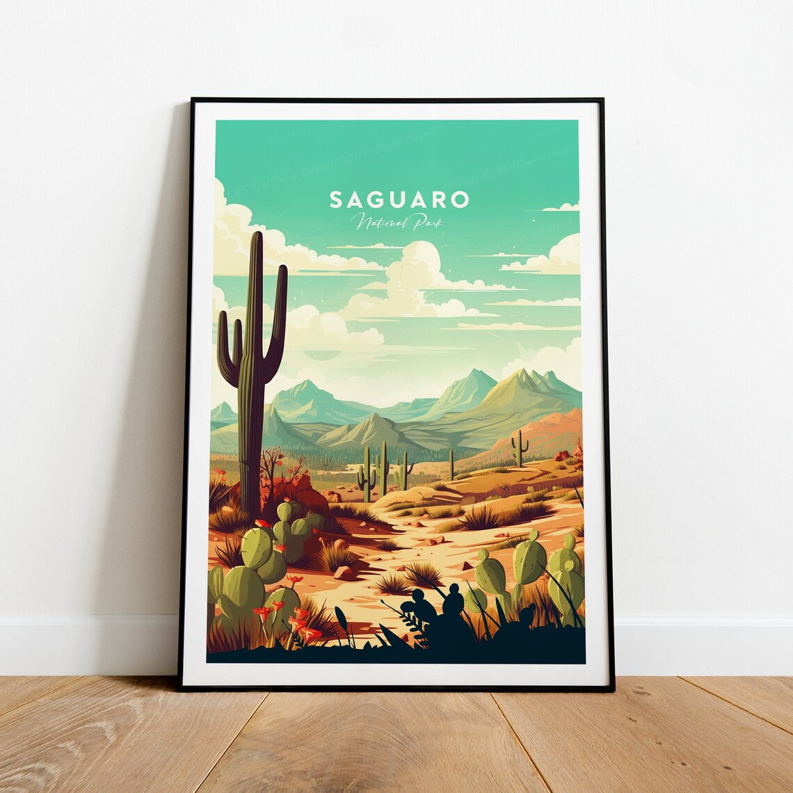 Saguaro National Park Desert Cactus Sunset Landscape Travel Poster - Image 2