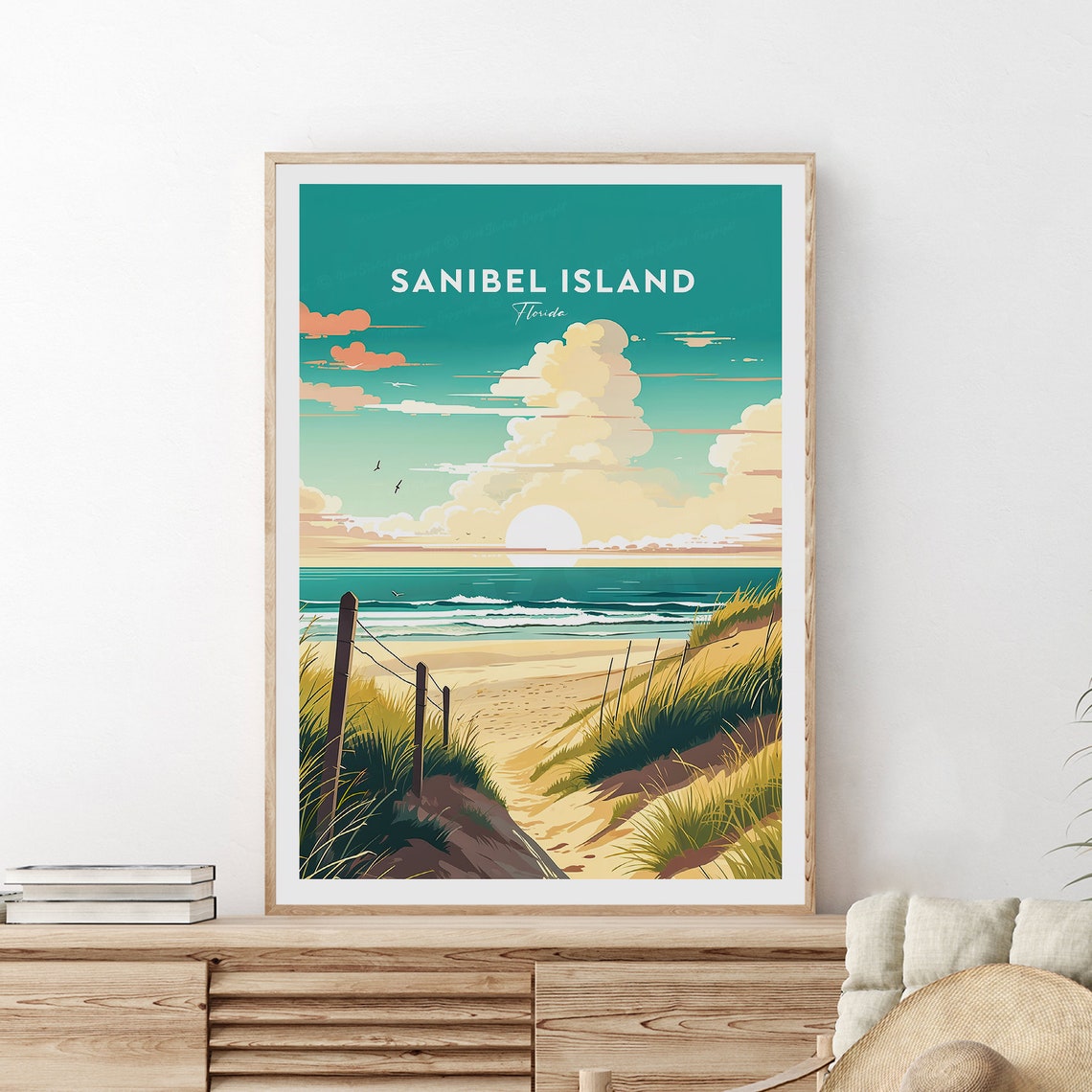 Sanibel Island Florida Beach Dune Path Sunset Seascape Travel Poster - Image 2