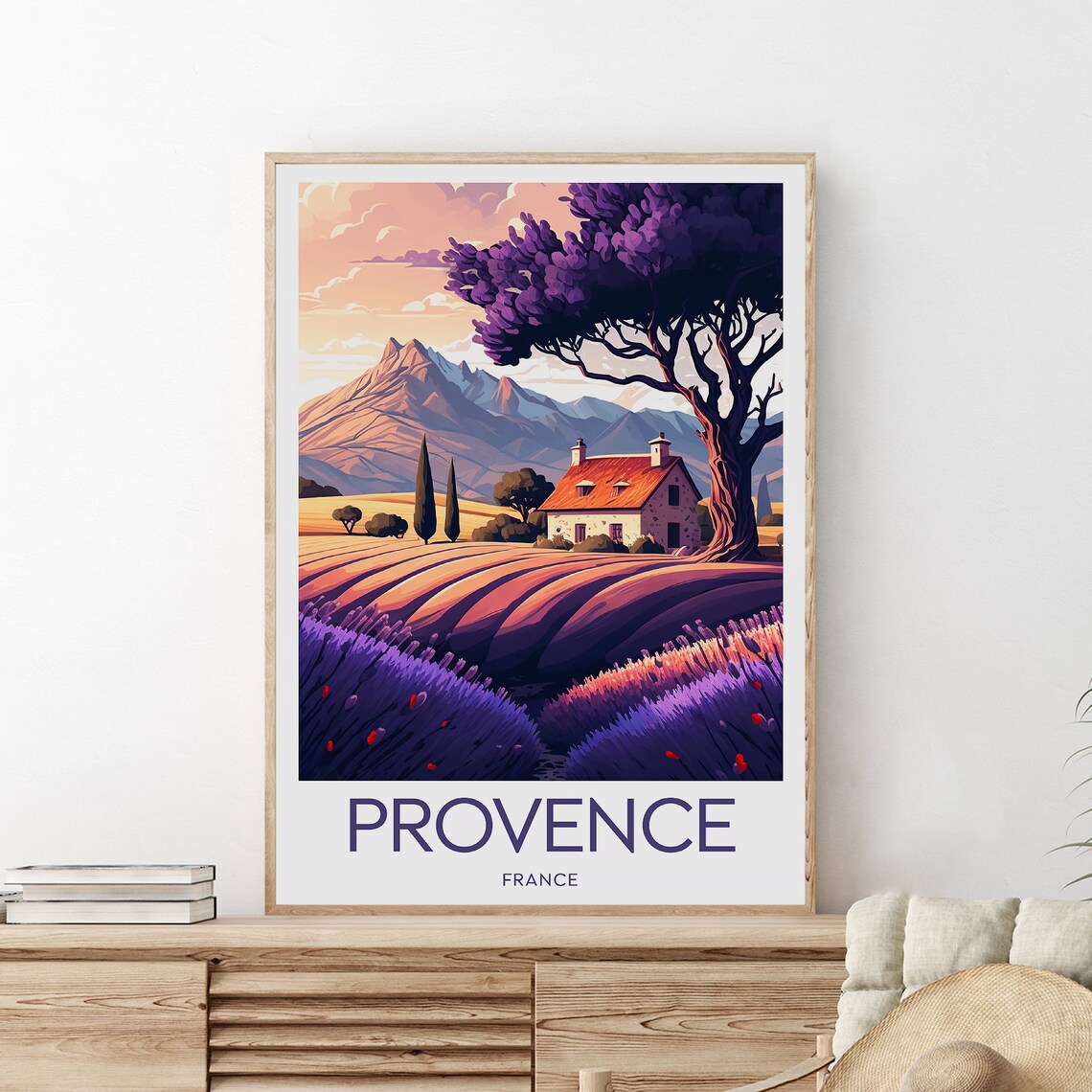 Provence France Lavender Fields Farmhouse Sunset Travel Poster - Image 2