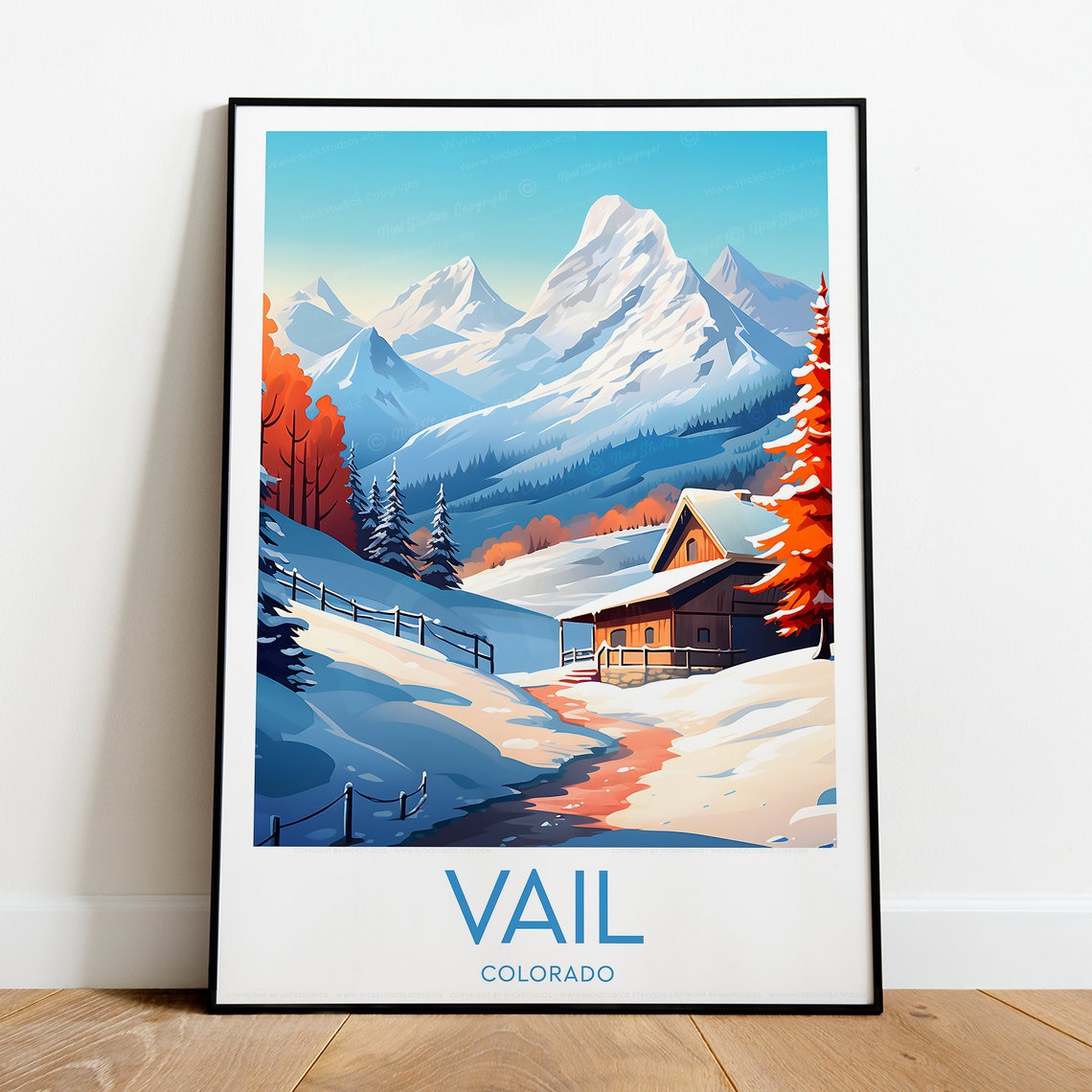 Vail Colorado Alpine Cabin Snow Peak Winter Mountain View Poster - Image 2