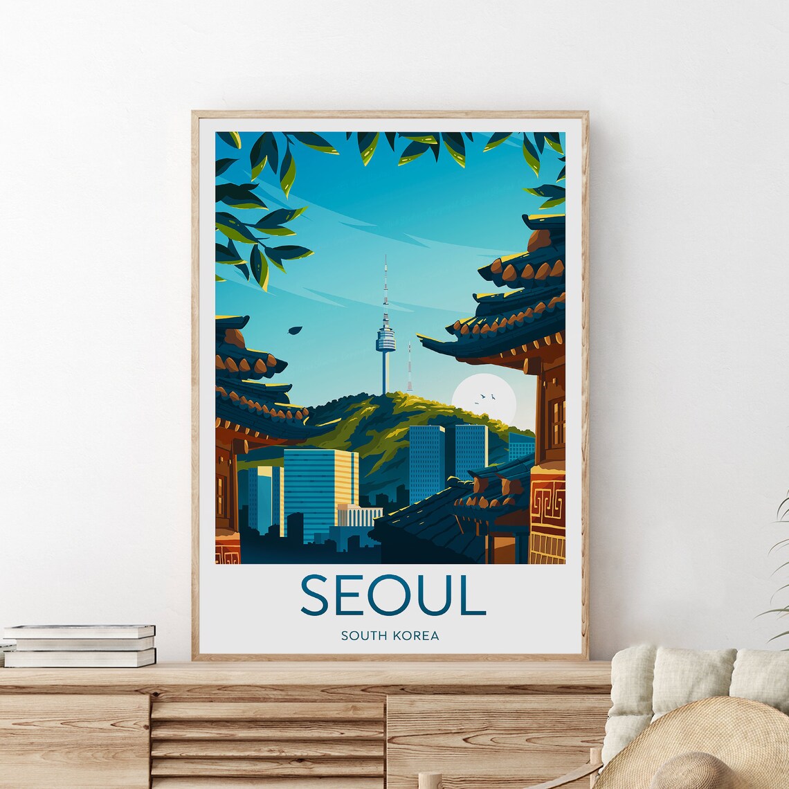Seoul South Korea N Tower Traditional Roofs Vintage Travel Poster - Image 2