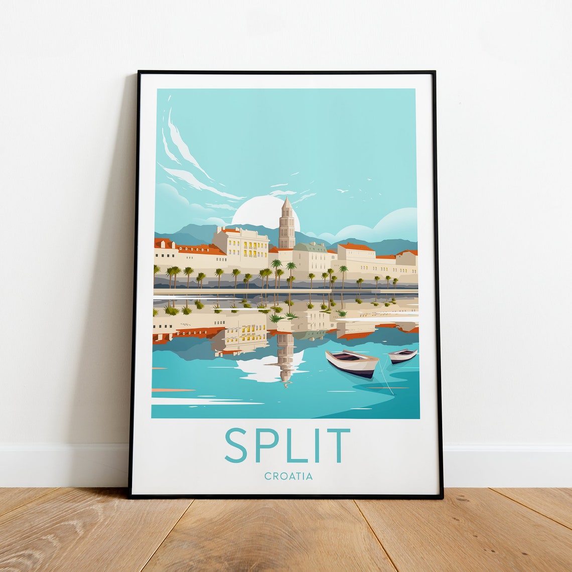 Split Croatia Old Town Waterfront Bell Tower Harbor Travel Poster