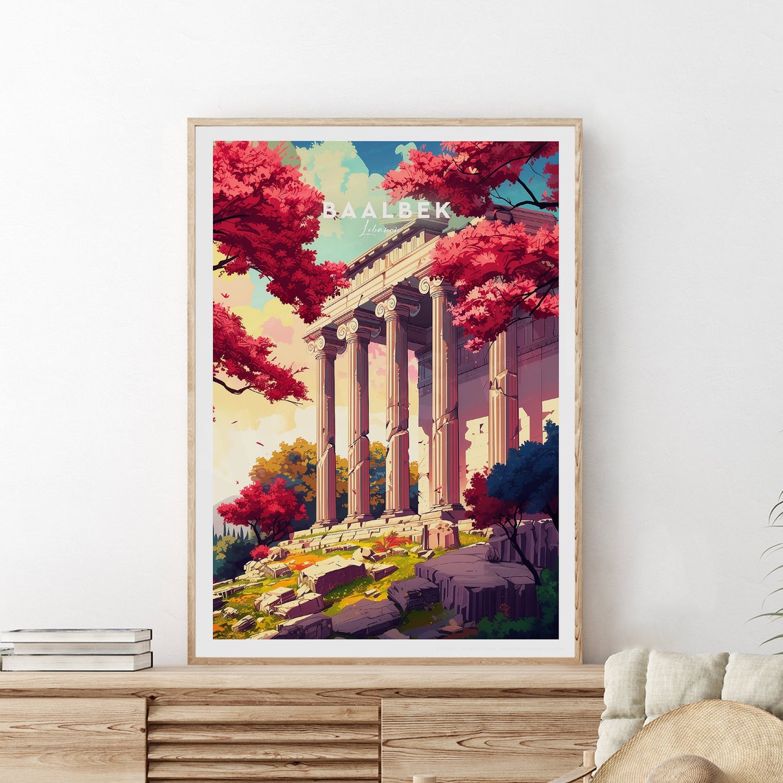 Baalbek Lebanon Ancient Roman Columns in Spring Blossom Poster - Image 2