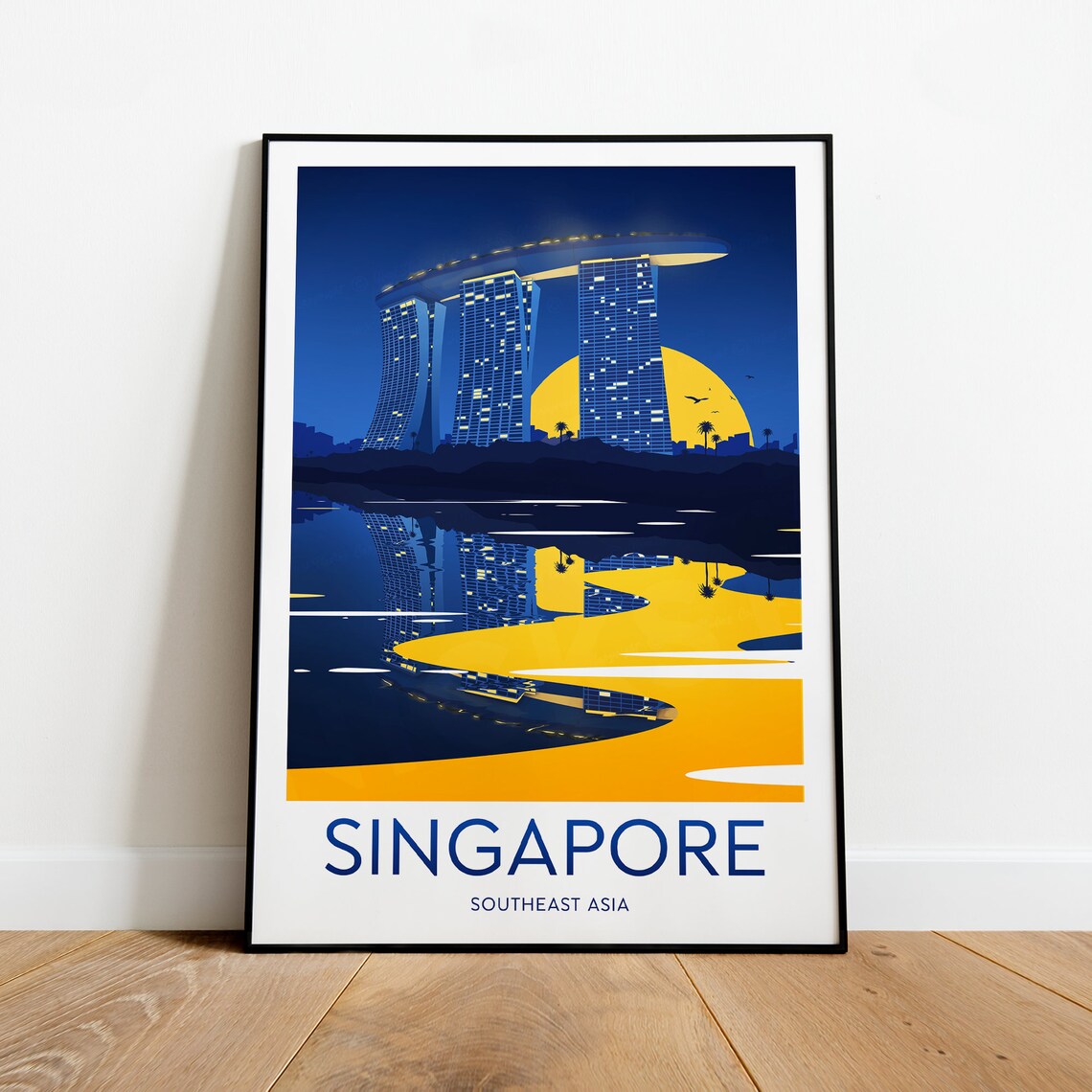 Singapore Marina Bay Sands Night Skyline Golden Reflection Poster