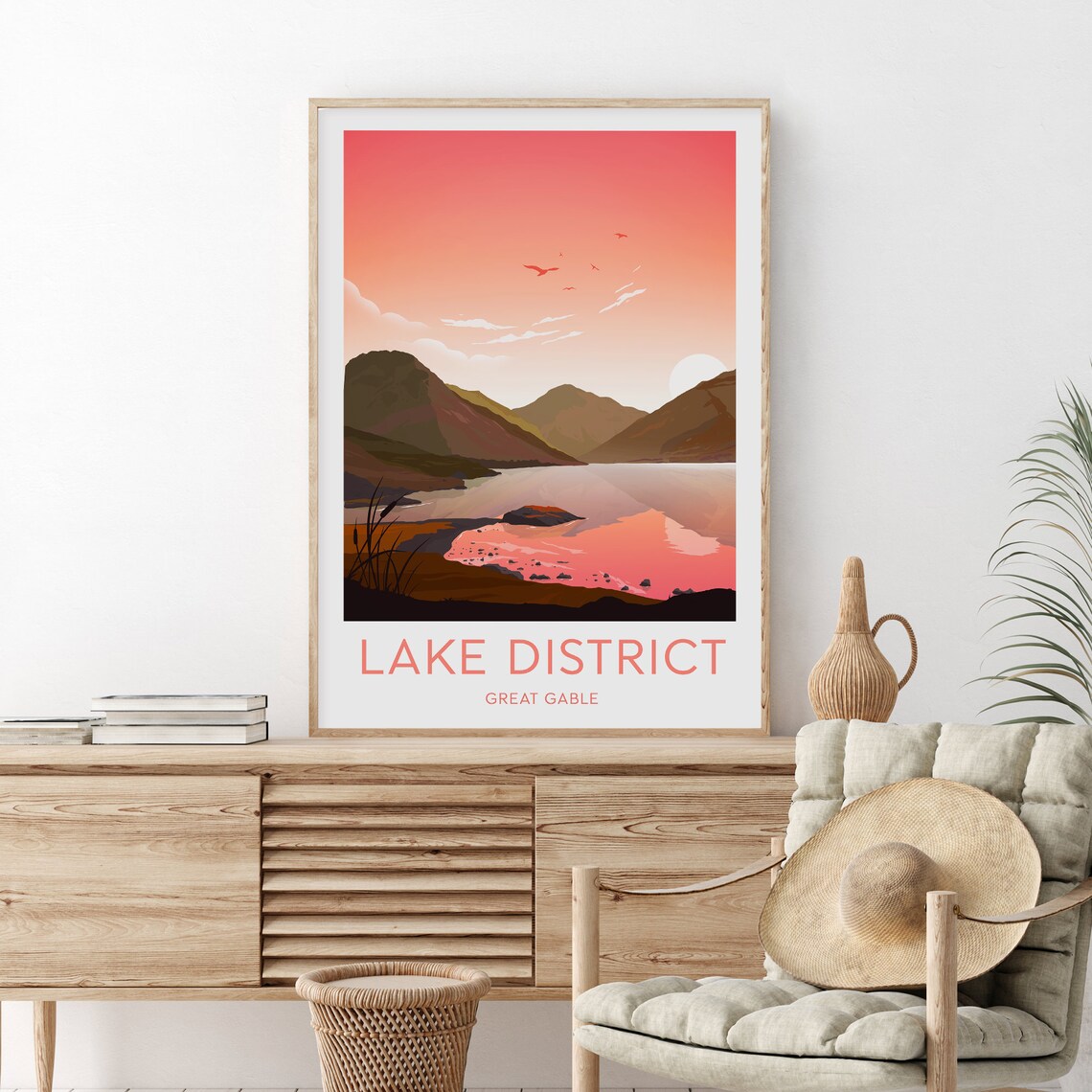 Lake District Great Gable Sunset Lake Mountains Travel Poster