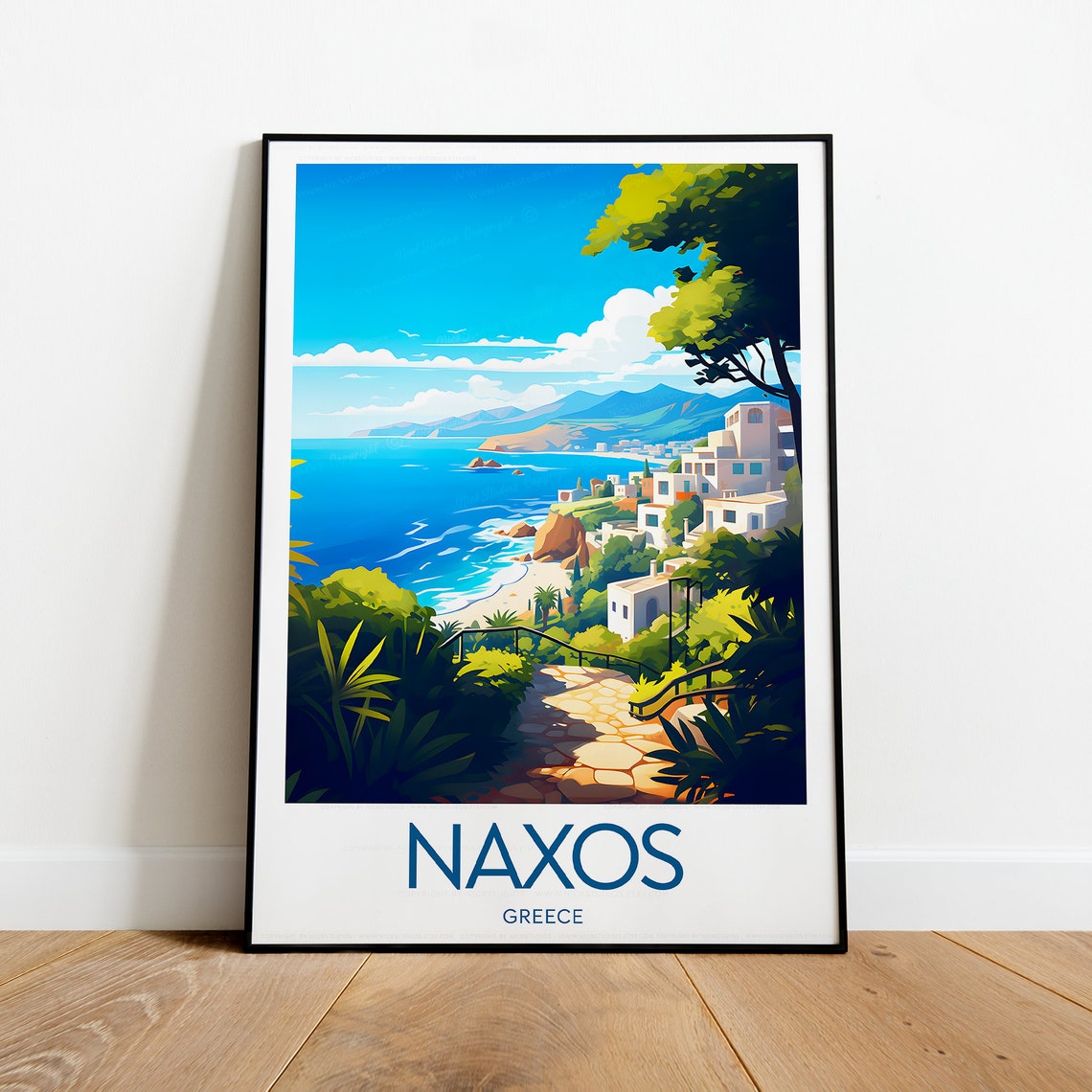 Naxos Greece Island Aegean Coast Whitewashed Village Travel Poster - Image 2