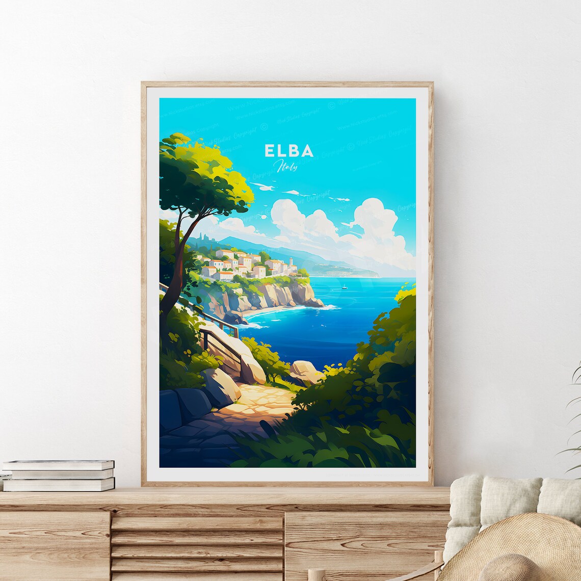 Elba Italy Cliffside Coastline Mediterranean Island Travel Poster