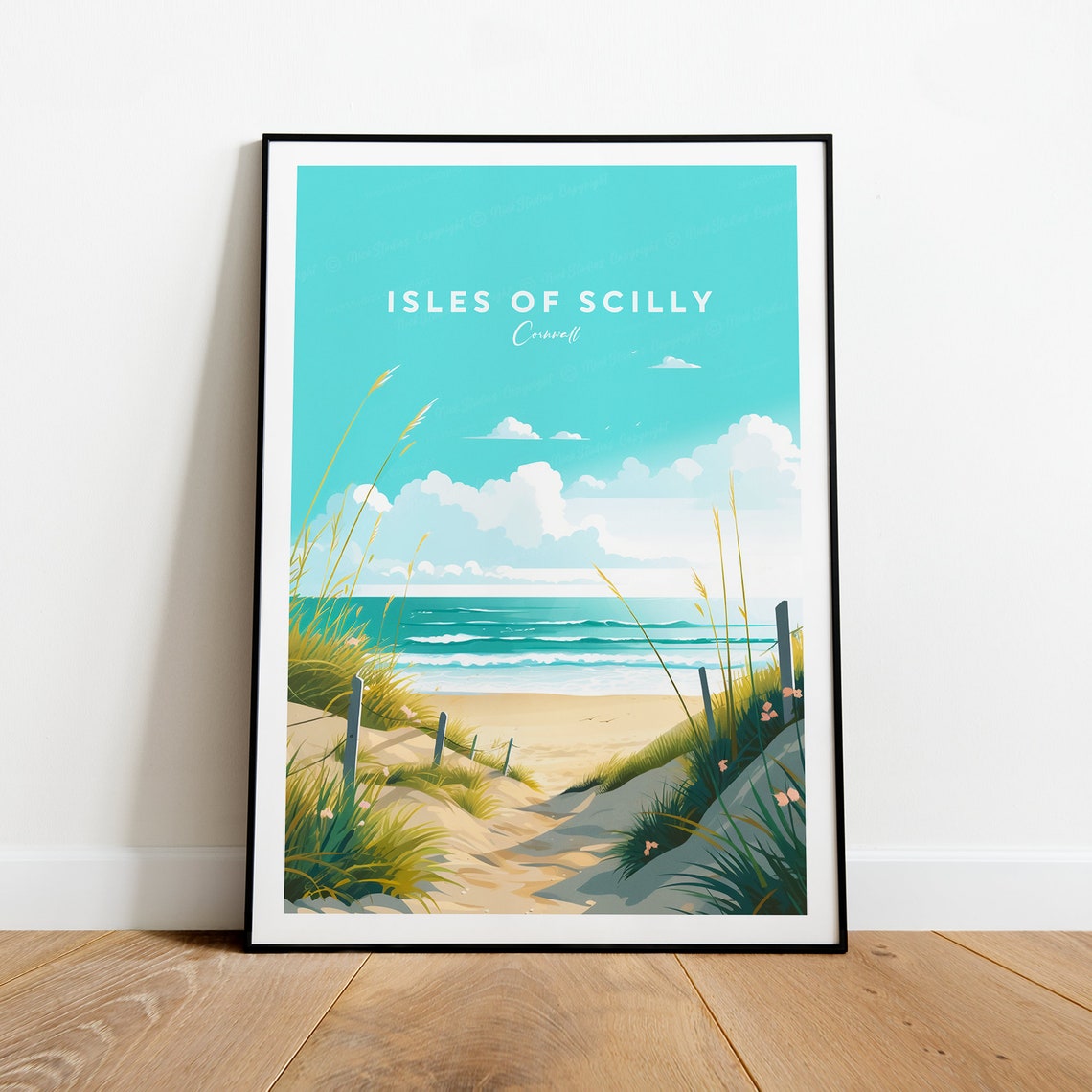 Isles of Scilly Cornwall Beach Dunes Sandy Path Travel Poster